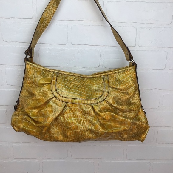KGB Studio yellow handbag shoulder vegan leather croco pattern maximalist sunny - Picture 2 of 13